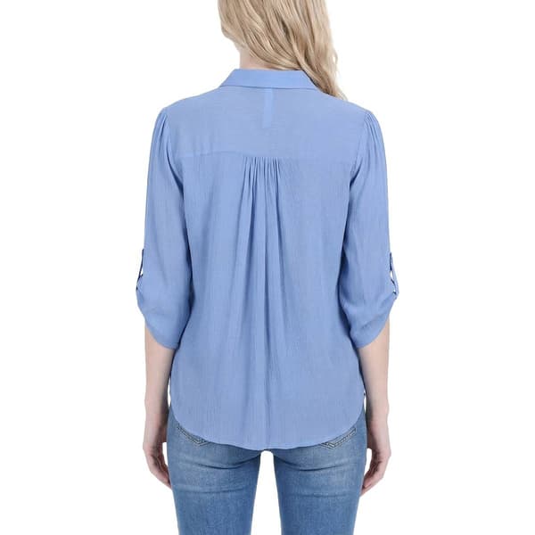 Petite NY Collection 3/4 Roll Tab Sleeve Woven Button Down Blouse