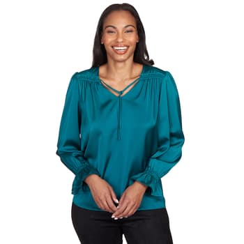 Womens Skye’s The Limit Minted Luxury Ruffle Long Sleeve Blouse - Boscov's