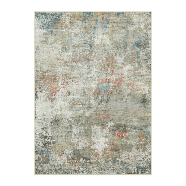 HomeRoots Ivory Light Green & Blue Abstract Washable Area Rug