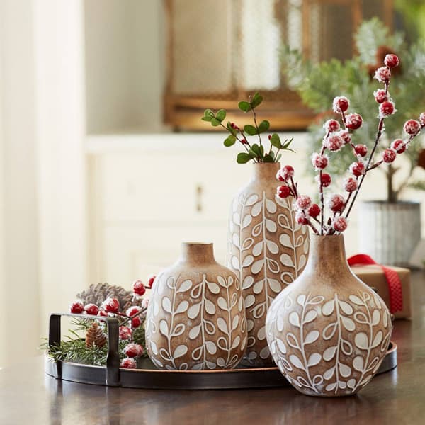 Melrose Wooden Leaf Print Vase - Set of 3
