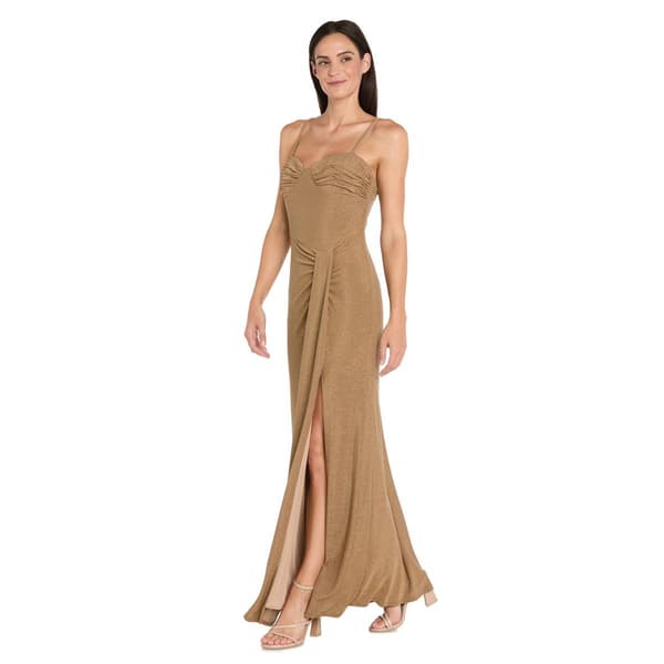 Womens R&M Richards Sleeveless Metallic Side Slit Gown