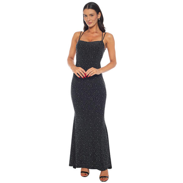 Juniors Jump Ity w/ Rhinestones Double Strap Long Sheath Dress - image 