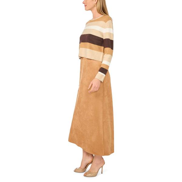 Womens MSK Long Sleeve Stripe Sweater Two Piece Midi Dress