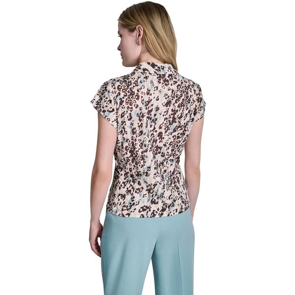 Womens DKNY Short Sleeve Camo Floral Button Down Blouse
