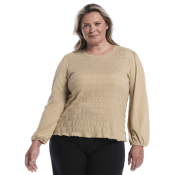 Plus Size Rafaella(R) Long Sleeve Smocked Solid Blouse