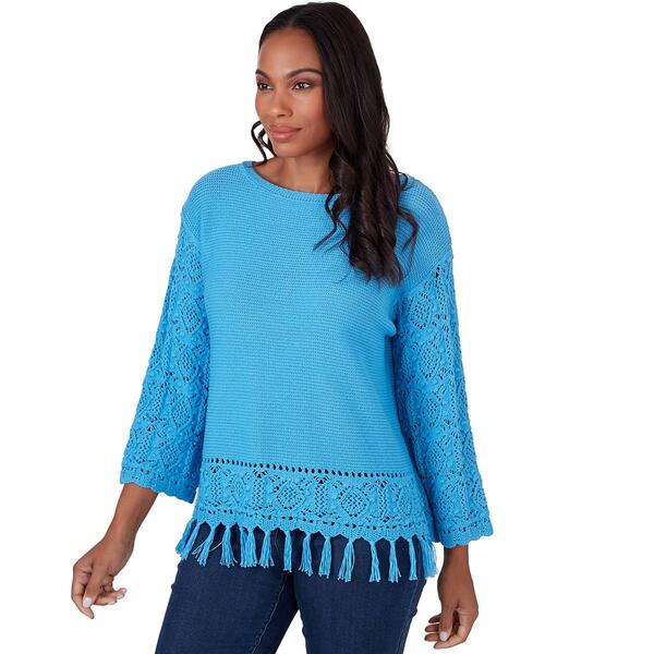 Womens Ruby Rd. Patio Party Solid Fringed Pullover Sweater
