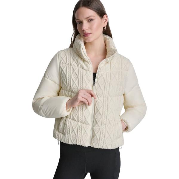 Womens DKNY Sport Cable Knit Mock Neck Puffer Jacket - image 