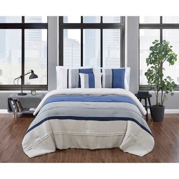 London Fog Newport Stripe Microsuede 5pc. Comforter Set - image 