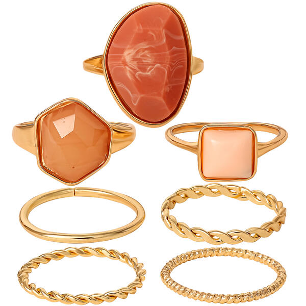 Jessica Simpson Imitation Yellow Gold Plated Coral Stone Rings - image 