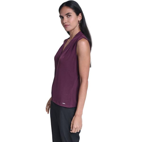 Womens Calvin Klein Sleeveless Tie Neck Solid Blouse