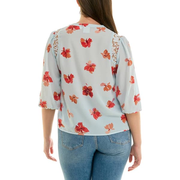 Womens Zac & Rachel 3/4 Sleeve Lace Shoulder Floral Blouse