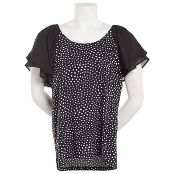 Womens Nine West Short Flutter Sleeve Scoop Neck Dot Blouse - Boscov's