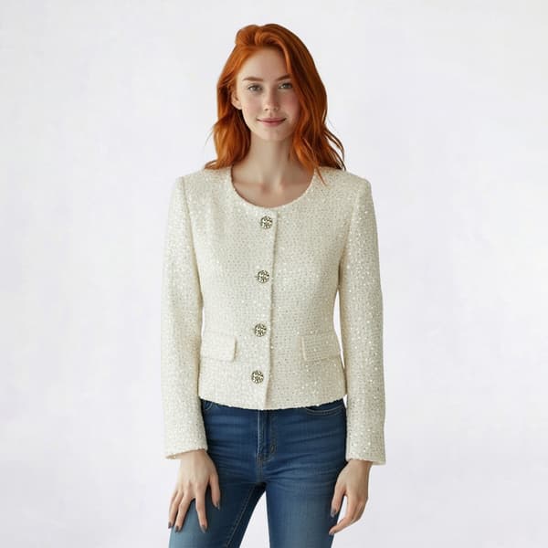 Juniors Love Tree Tweed Sequin Button Front Jacket - image 