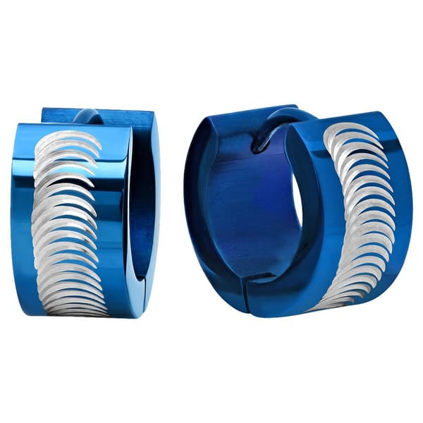 Steeltime Blue IP Textured Huggies Earrings - image 