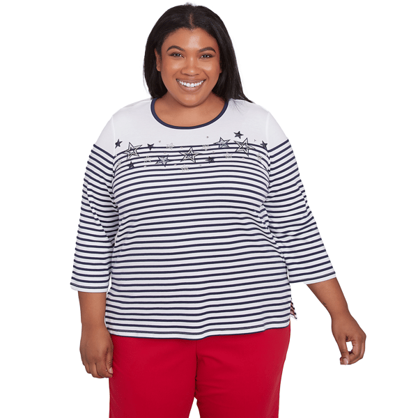 Plus Size Alfred Dunner Land Of The Free Striped Star Studded Top - image 