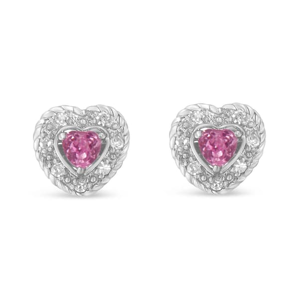 Gemstone Classics&#40;tm&#41; Pink Sapphire & Diamond Heart Studs - image 