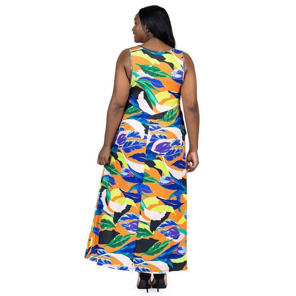 Plus Size 24/7 Comfort Apparel Tropical A-Line Maxi Dress