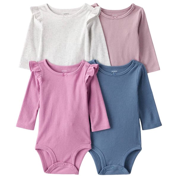 Baby Girl (NB-24M) Carter''s(R) 4pk. Solid Ruffle Shoulder Bodysuits - image 