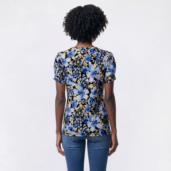 Womens Anne Klein Short Pleated Sleeve Floral Blouse