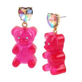 Betsey Johnson Gummy Bear w/ Heart Stone Accent Drop Earrings