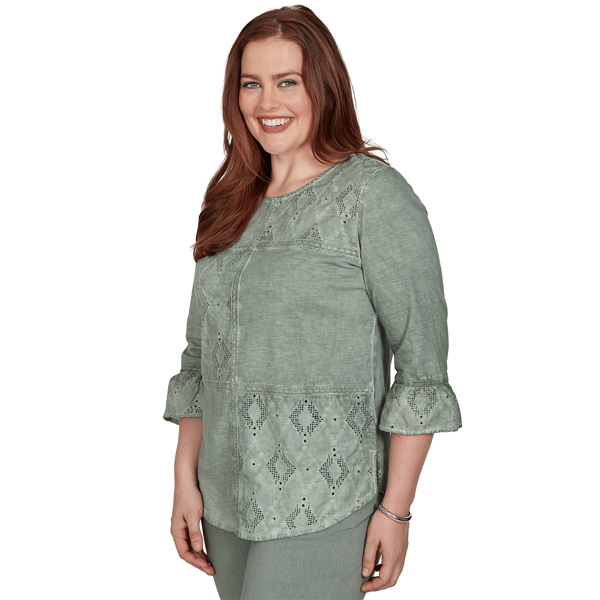 Womens Alfred Dunner Provence Flounce Sleeve Patchwork Blouse