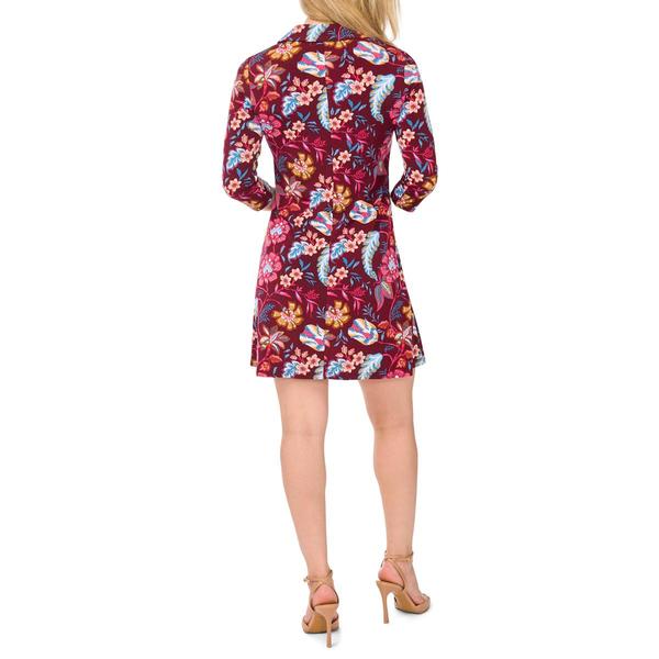 Petite MSK 3/4 Sleeve Floral 1/2 Zip Neck A-Line Dress