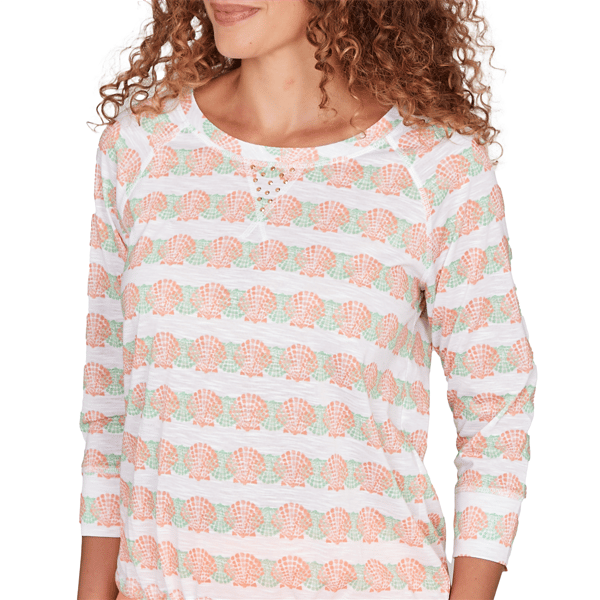 Womens Hearts of Palm All Sun and Games Tie Hem Seashells Blouse