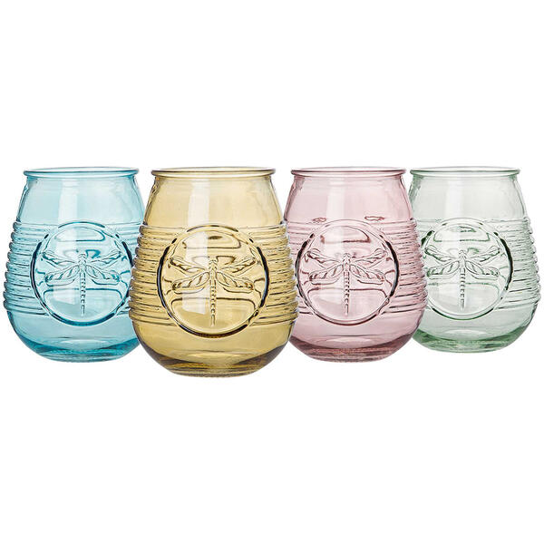 Home Essentials Set of 4 Dragonfly Stemless Wine Glasses - image 