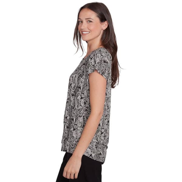 Plus Size Emaline Key Items Cap Sleeve Round Neck Paisley Tee