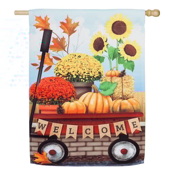 Evergreen Autumn Red Wagon Garden Flag - image 