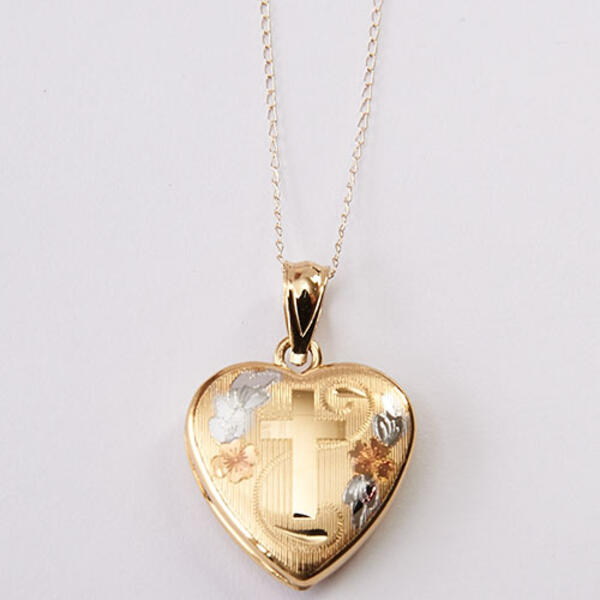 Kids Gold 14kt. Filled Tri-Color Heart Locket Necklace - image 