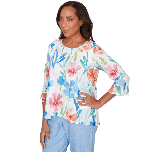 Womens Alfred Dunner Caribbean Blues Whimsical Floral Blouse