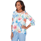 Womens Alfred Dunner Caribbean Blues Whimsical Floral Blouse - image 3