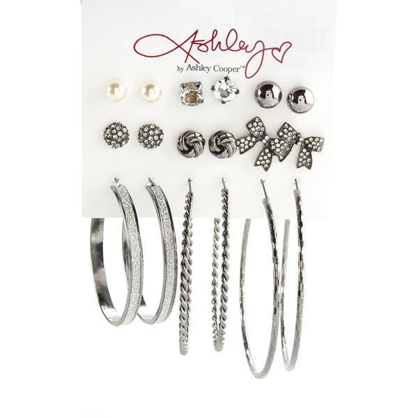 Ashley Pearls Pave Glass Stones & Metal Textured Hoop Earrings - image 