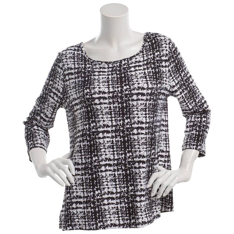 Plus Size Emily Daniels 3/4 Sleeve Plaid Jacquard Tunic Blouse