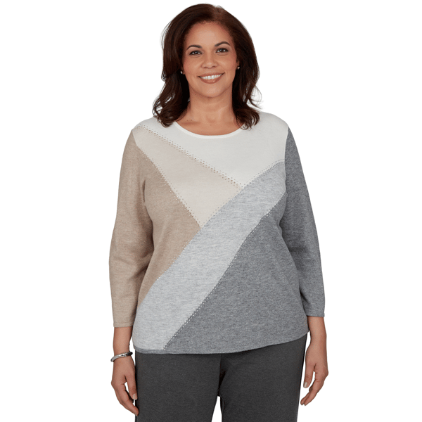 Plus Size Alfred Dunner Regent Street Studded Color Block Sweater - image 