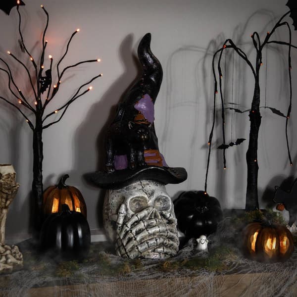 Northlight Seasonal Skull in Witch Hat w/ Cat Halloween Décor