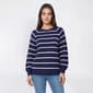 Womens LANDS’ END® Long Blouson Sleeve Crew Neck Stripe Sweater - image 3