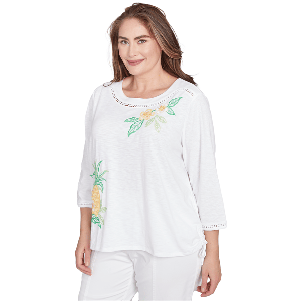 Plus Size Alfred Dunner Rise & Shine Embroidered Pineapple Tee