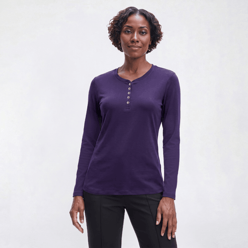Womens Hasting & Smith Long Sleeve Solid Henley Tee - image 