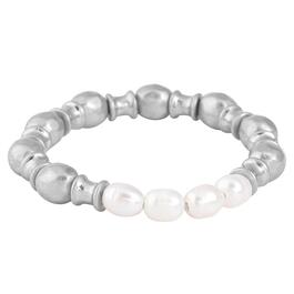 Bella Uno Silver-Tone Pearl & Metal Bead Stretch Bracelet