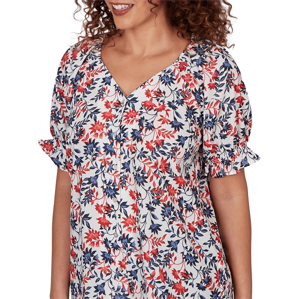 Womens Emaline Sapphire Serenade II Elbow Sleeve Floral Blouse