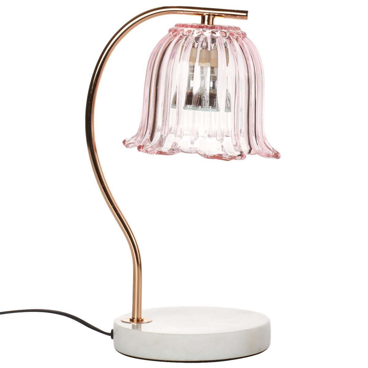 Marble Base With Frosted Glass Pink Shade Candle Warmer