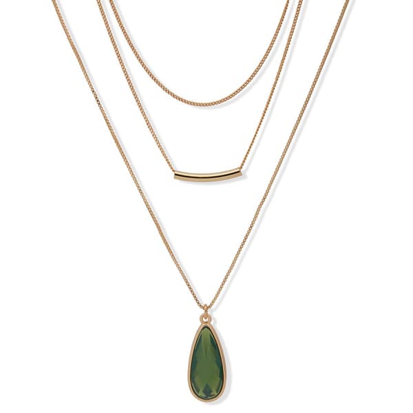 Nine West Gold-Tone Erinite Multi-Row Teardrop Necklace - image 