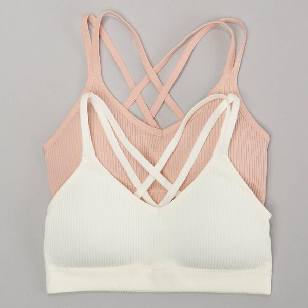 Girls &#40;7-14&#41; Lala 2pk. Nyla Ribbed X-Back Seamless Bras - Multi - image 
