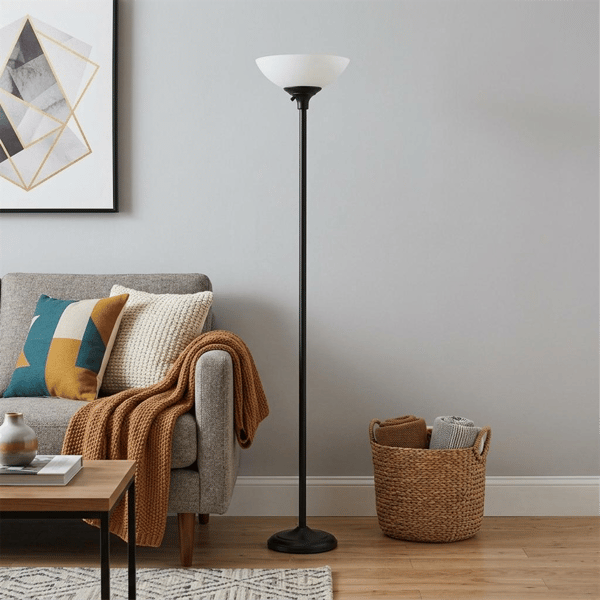 HomeRoots 71in. Black & White Floor Lamp with White Plastic Shade