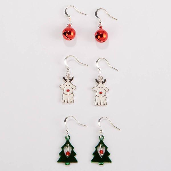 Tree/Reindeer/Bell Earring Trio - image 