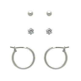 Freedom Pearl Cubic Zirconia Crystal & Lift Lock Hoop Earrings