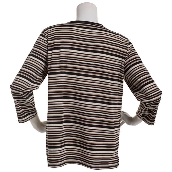 Plus Size Hasting & Smith 3/4 Sleeve Stripe Open Crew Neck Top