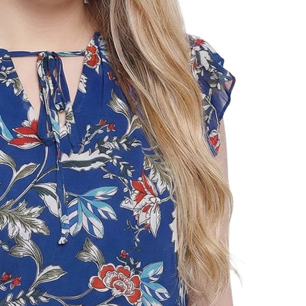 Plus Size NY Collection Cap Flutter Sleeve Floral Tie Neck Blouse